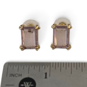 Swarovski Pink Emerald Cut Crystal Gold Tone Statement Stud Earrings Vintage